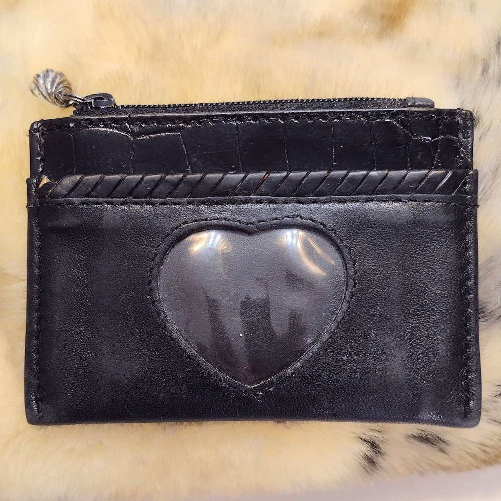 Brighton change purse, vintage, leather, zip top. Heart shaped photo frame.